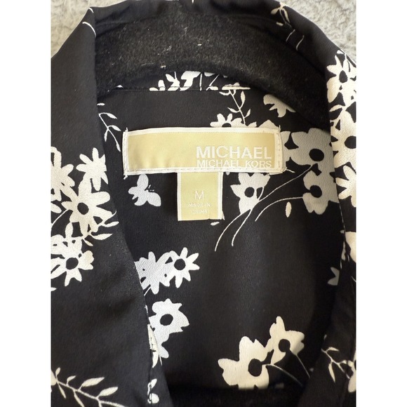 Michael Kors Jacket Womens Medium Black White Floral Full Zip Gold Accents Shirt - Picture 5 of 15